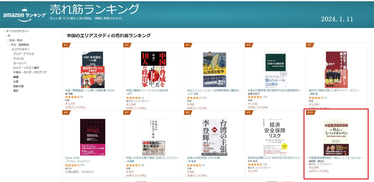 中国集団指導体制の「核心」と「七つのメカニズム」（Amazonベストテン